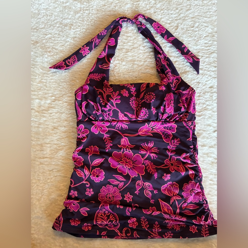 Lands' End Halter Tankini Swim Top - Pink and Purple